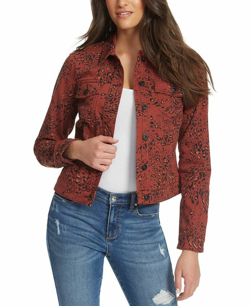 Ella Moss Button Front Cheetah Print Women's Denim Jacket Sable Swirl Size XS